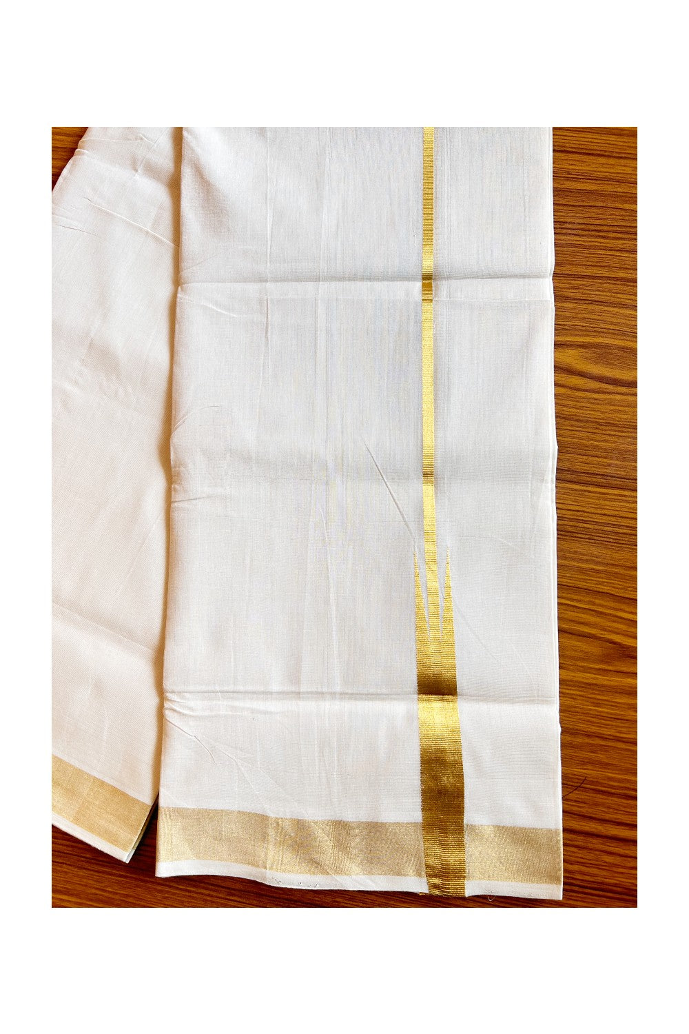30% DISCOUNT!! KaithariKada HANDLOOM Unakkupaavu Balaramapuram - 100% PURE Cotton OFF White (Unbleached) Double Mundu/Dothi - KASAVU PULIYILAKKARA 4.cm  CHUTTY Kara- KK452SOM- 2.