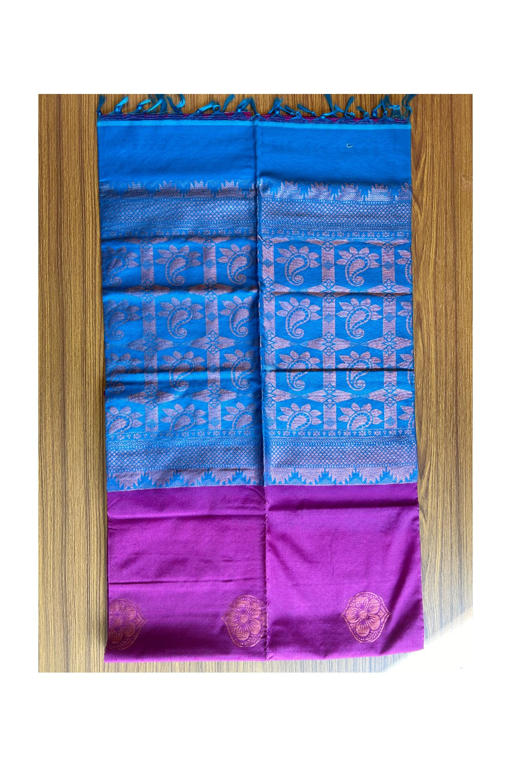 KaithariKada- Balaramapuram Saree - 100% PURE Cotton Silk - Mulberry Purple & Blue -2KK1006JAYA