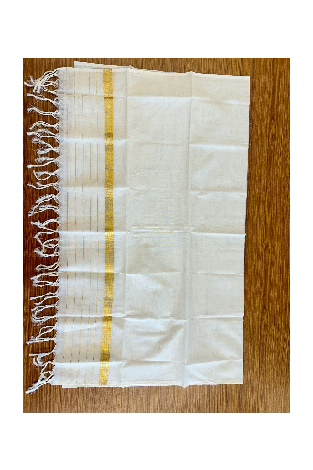 KaithariKada HANDLOOM Millpaav Balaramapuram - 100% PURE Cotton OFF White Kerala Style Churidar Suit Material - Kasavu Design Striped Kara - 2KK450NAV