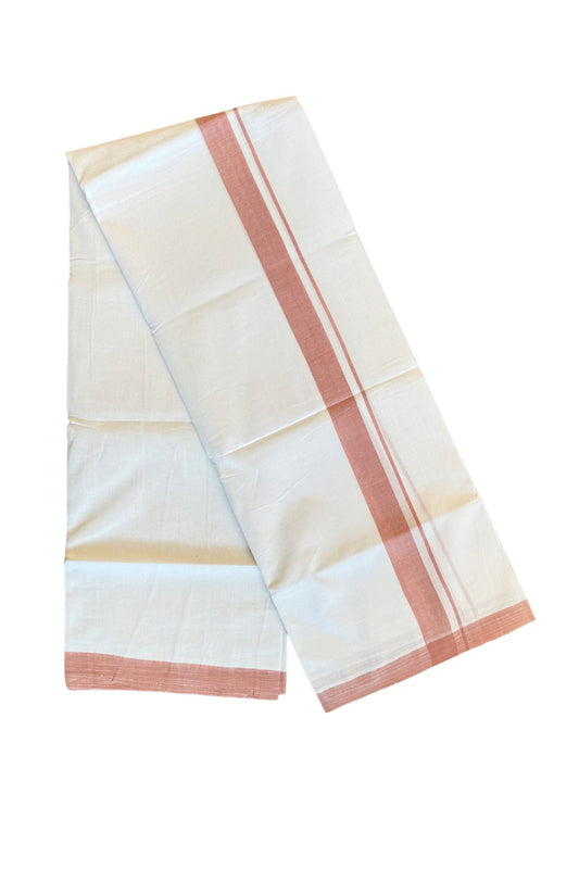 30% Discount! KaithariKada Balaramapuram Handloom 100% Millpaav Cotton Double Mundu/Dhoti Pure white - 100x100 Orange peach Mulloth Border - 20KK404RAM