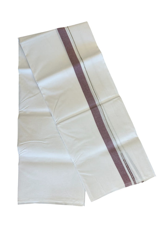 20% DISCOUNT!! KaithariKada Balaramapuram 100% Cotton PURE WHITE Single Mundu/Dhoti-100x100  Puliyilakkara  Silver kasavu Grape Red chutty (2 meter / 4 muzham)  - 20KK487KK
