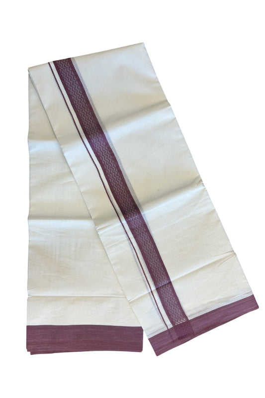 19% Discount!!! KaithariKada Balaramapuram  Double Off white - (Unbleached) Mundu/Dhoti - 80X90 - 2 inch Wine Purple Pattern Kara 3.85 meters (8 Muzham) - 20KK5058GUN