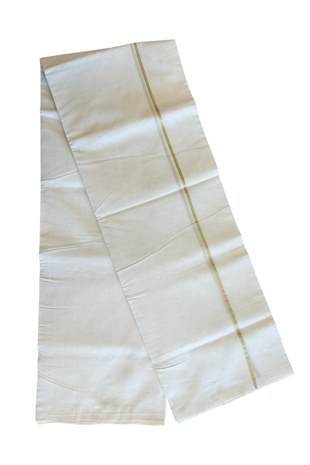 30% DISCOUNT!! KaithariKada HANDLOOM Unakkupaavu Balaramapuram - 100% PURE Cotton OFF White - (Unbleached) Double Mundu/Dothi - GOLD  KASAVU 1.cm Kara- KK46SOM-33.