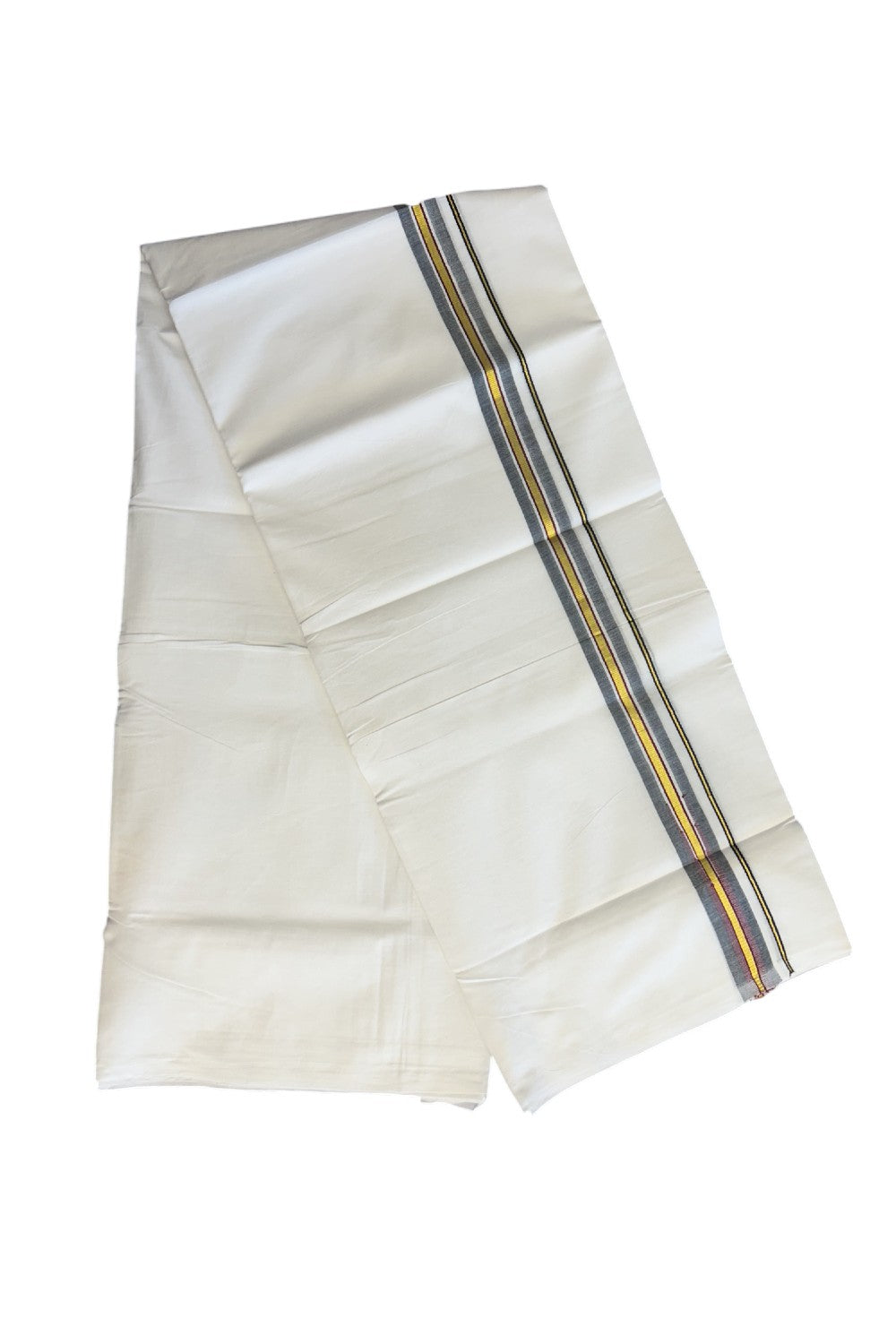 SHORT DHOTI SPECIAL! Kaitharikada.com - 20% Discount! Balaramapuram Double PURE white - (Unbleached) Mundu/Dhoti - 100X100 - 1 inch Kara & 45 inches Height Puliyilakkara Chutty Kasavu Black & Maroon Kara - 16KK5146ASH