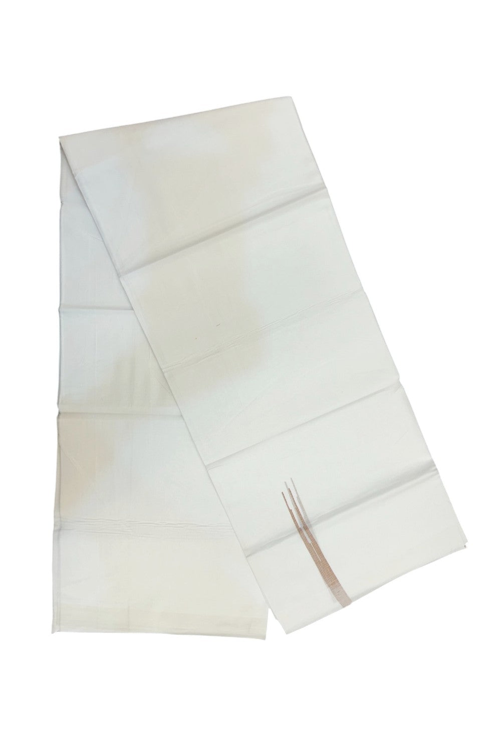 20% Discount!! New!! KaithariKada Balaramapuram 100% Cotton Pure White Double Mundu/Dhoti - (100x80)s - 0.5 inch Yellow Green & Magenta Shaded Puliyilakkara chutty - 20KK5210CKS