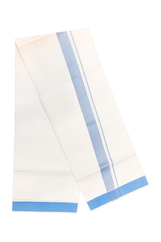 15% OFFER!! KaithariKada 100% Cotton PURE WHITE SINGLE Mundu/Dhoti-40X40 Blue Kasavu Zazri 2.inch (2 meter / 4 muzham) Kara- 20sar.
