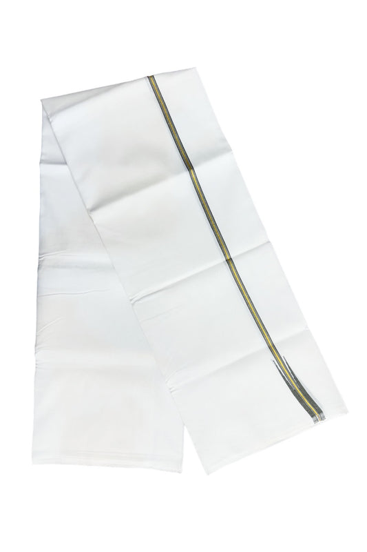 NEW!!29% DISCOUNT !! KaithariKada Balaramapuram 100% Cotton PURE WHITE Double Mundu/Dhoti-100x100 1.5 cm Puliyilakkara Chutty Kasavu & Sage Green Kara- 176