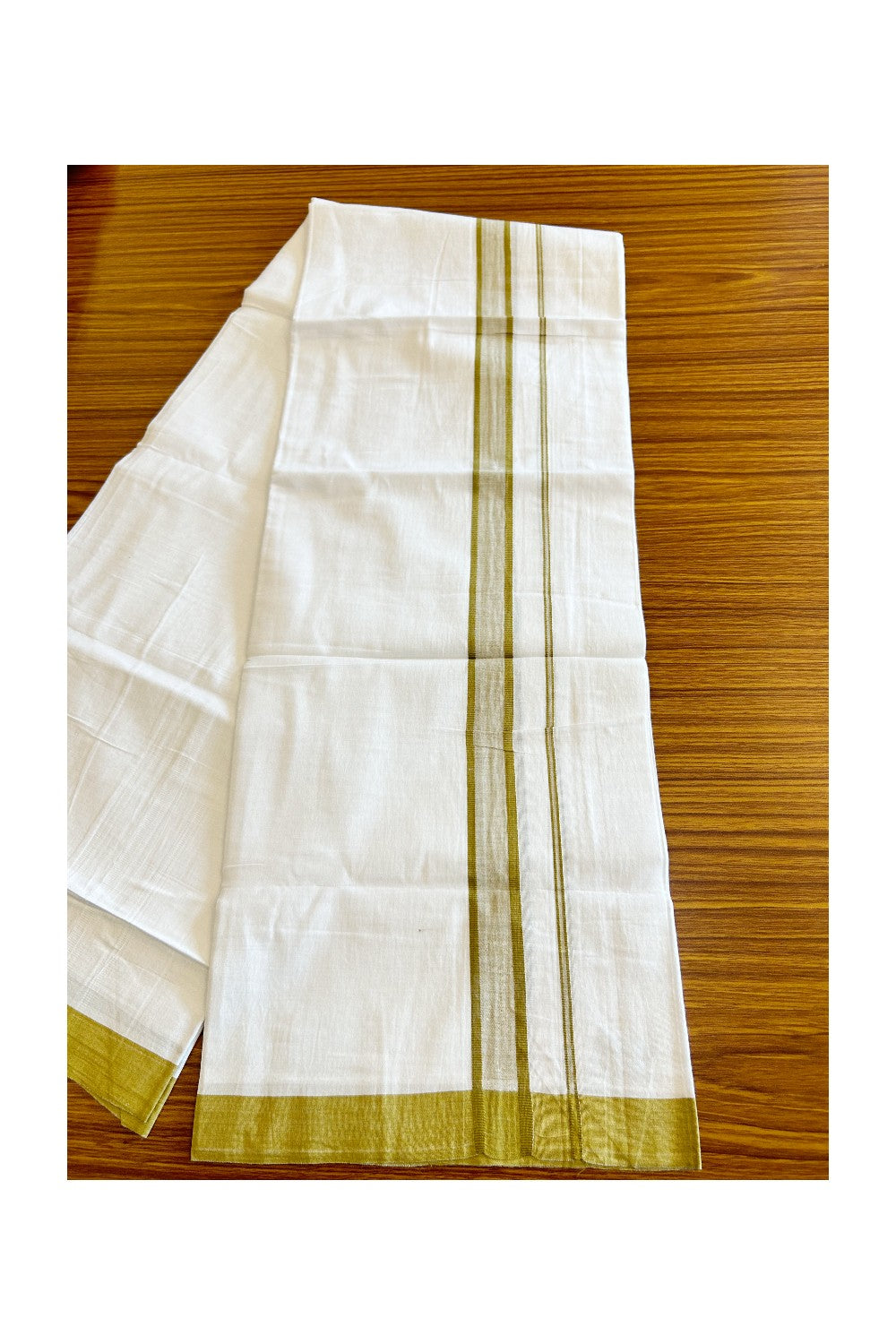 8% Discount ! Kaitharikada Balaramapuram 100% Cotton PURE WHITE SINGLE Mundu/Dothi- 2 inch Sand Brown Kara (1.98 meters / 4 muzham) -20KK5032GAN