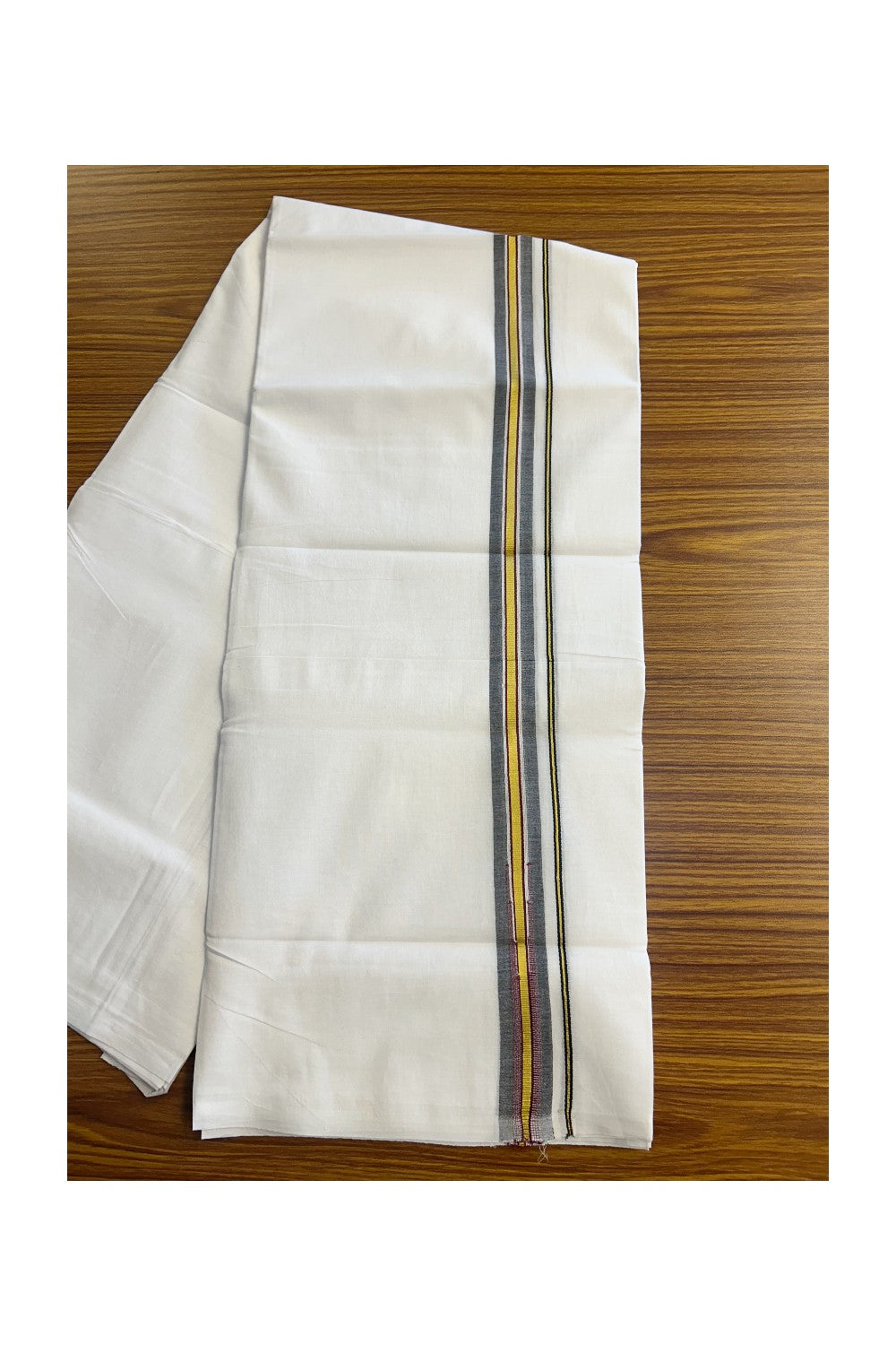 SHORT DHOTI SPECIAL! Kaitharikada.com - 20% Discount! Balaramapuram Double PURE white - (Unbleached) Mundu/Dhoti - 100X100 - 1 inch Kara & 45 inches Height Puliyilakkara Chutty Kasavu Black & Maroon Kara - 16KK5146ASH