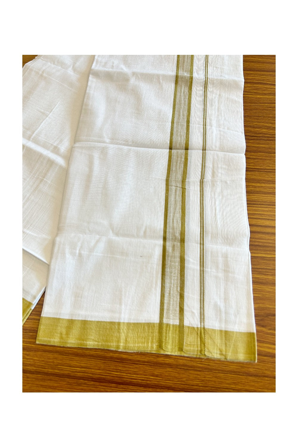 8% Discount ! Kaitharikada Balaramapuram 100% Cotton PURE WHITE SINGLE Mundu/Dothi- 2 inch Sand Brown Kara (1.98 meters / 4 muzham) -20KK5032GAN