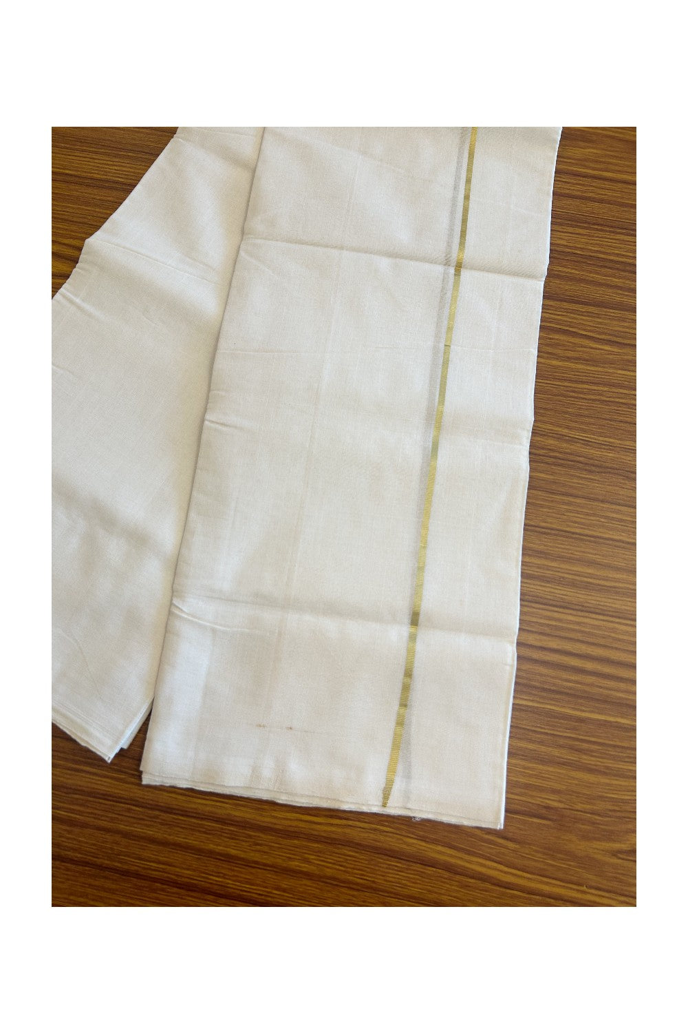 30% DISCOUNT!! KaithariKada HANDLOOM Unakkupaavu Balaramapuram - 100% PURE Cotton OFF White - (Unbleached) Double Mundu/Dothi - GOLD  KASAVU 1.cm Kara- KK46SOM-33.