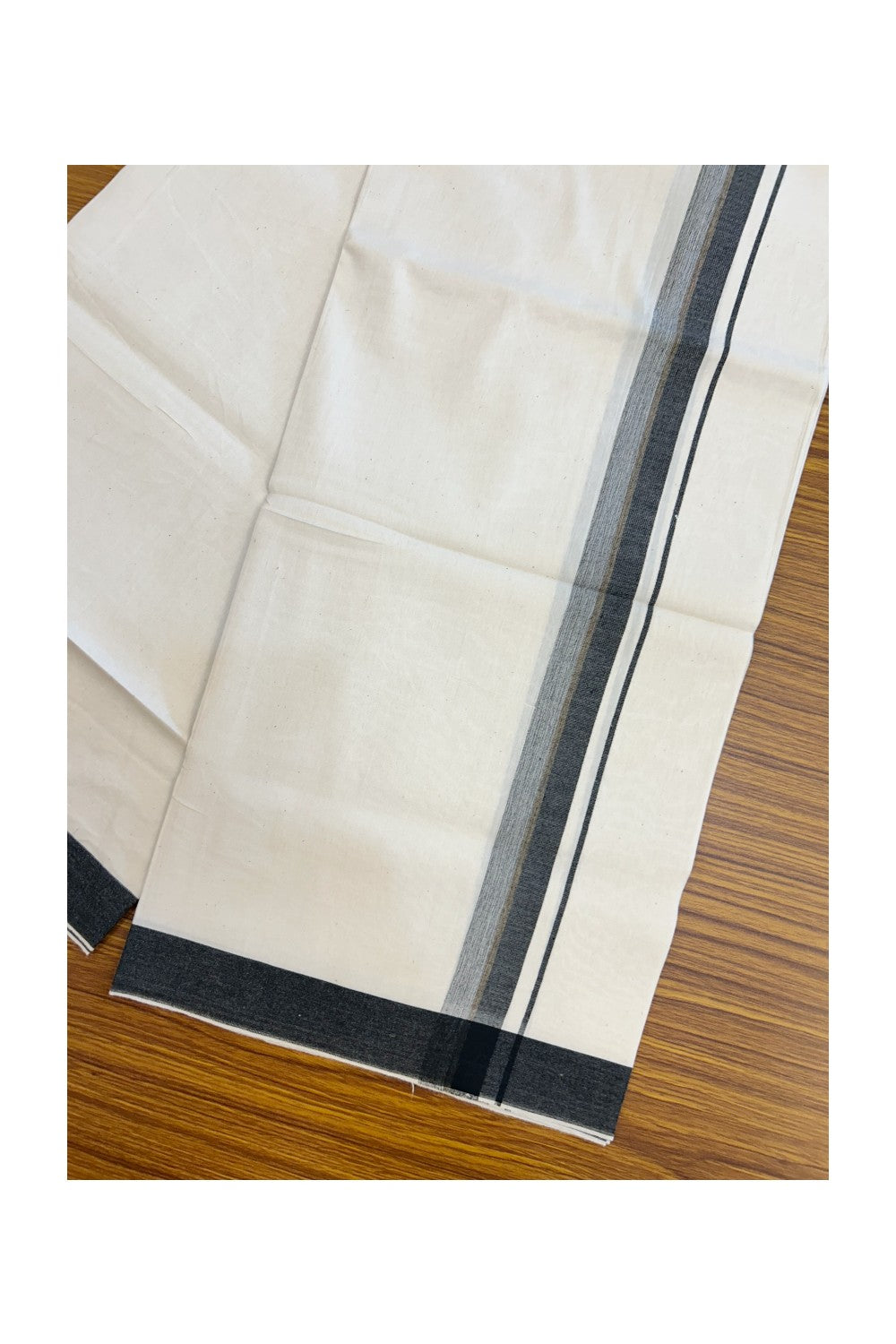 24% Discount !! KaithariKada Balaramapuram 100% Cotton OFF WHITE (Unbleached) Single Mundu/Dhoti - Twisted 60s Thread - 3 cm Black & White brown shaded Kara (2 meter / 4 muzham) - 49KK5241 GL