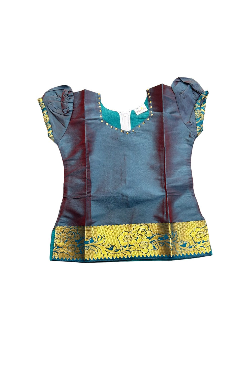 Midukki-Traditional South Indian Kids Pattu Pavada- Dark green top green brocade skirt - Age 8 - KK8MID0020