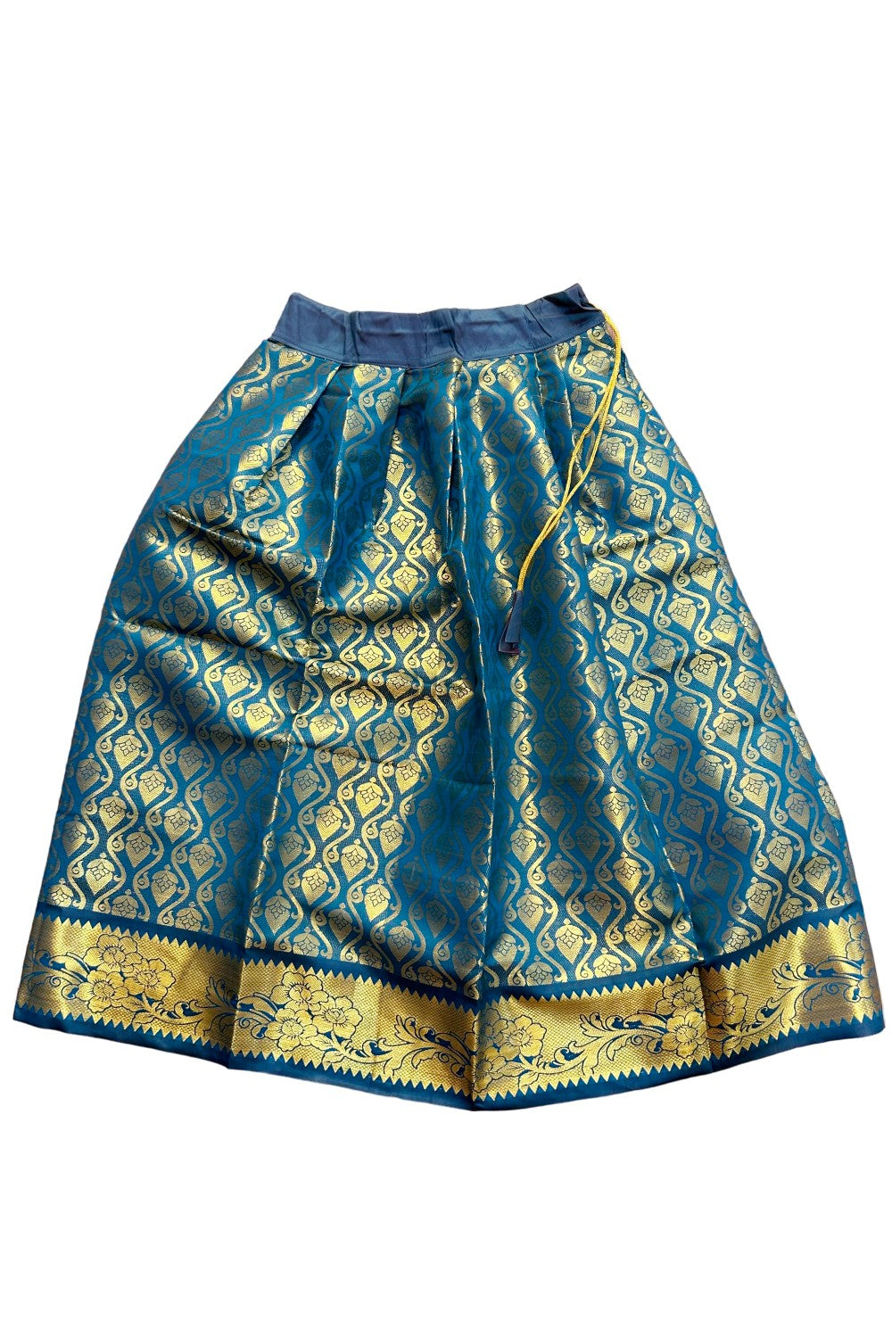 Midukki-Traditional South Indian Kids Pattu Pavada- Dark green top green brocade skirt - Age 8 - KK8MID0020