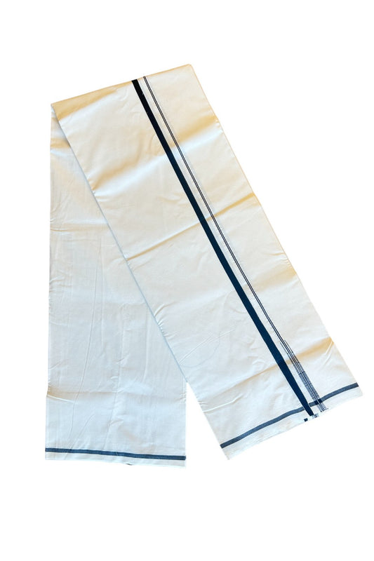 22% DISCOUNT ! KaithariKada Balaramapuram 100%  COTTON SINGLE OFF WHITE - (Unbleached) Mundu/Dhoti-100X100-  0.5 Inch (2 meter / 4 muzham) Puliyilakkara Black Chutty - 21KK400ASH