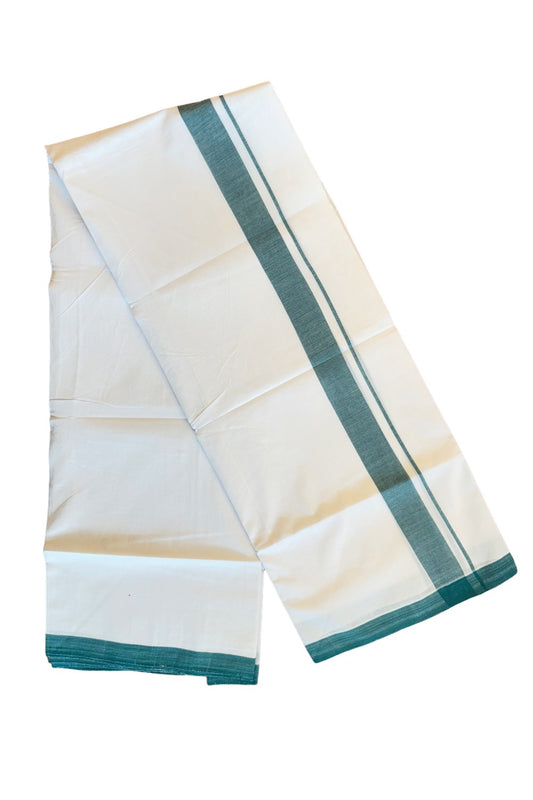 30% Discount! KaithariKada Balaramapuram Handloom 100% Millpaav Cotton Double Mundu/Dhoti Pure white - 100x100  Green Mulloth Border - 21KK404RAM