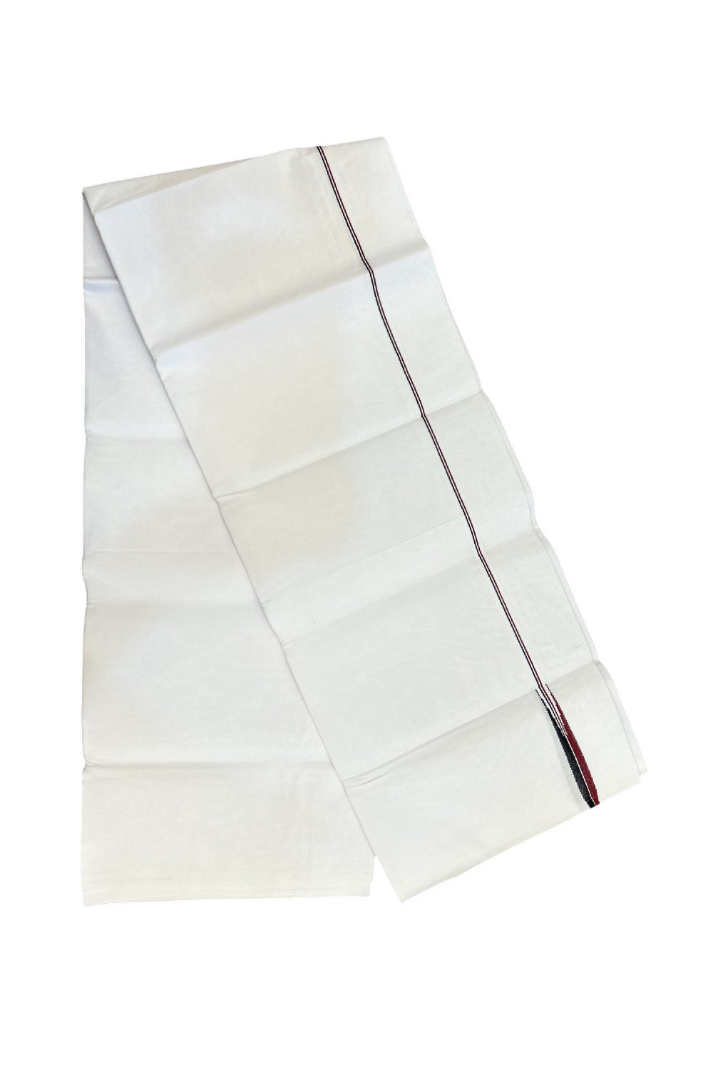 ADMK VESHTI 20% DISCOUNT ! KaithariKada Balaramapuram 100% COTTON SINGLE PURE WHITE  Mundu/Dhoti-100X100 - 0.25 inch Puliyilakkara Maroon & Black Chutty Kara (2 meter / 4 muzham) - 20KK5224 ASH