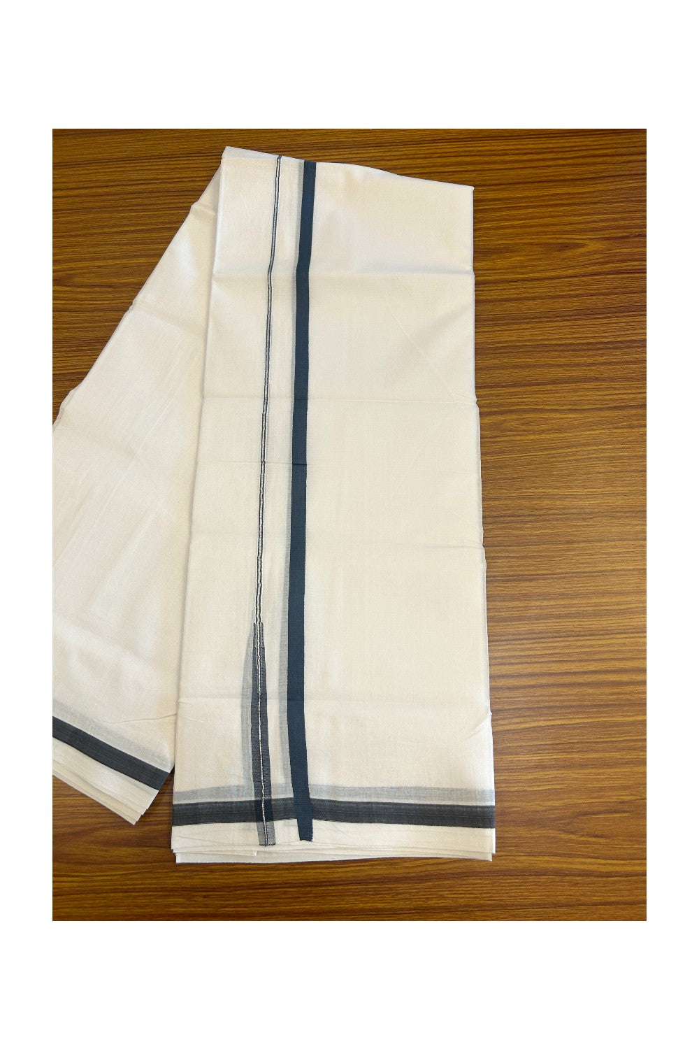 30% DISCOUNT!! KaithariKada HANDLOOM Unakkupaavu Balaramapuram - 100% PURE Cotton PURE WHITE - Double Mundu/Dothi - Ash Blue & Silver puliyilakkara chutty - 21KK5129YAR