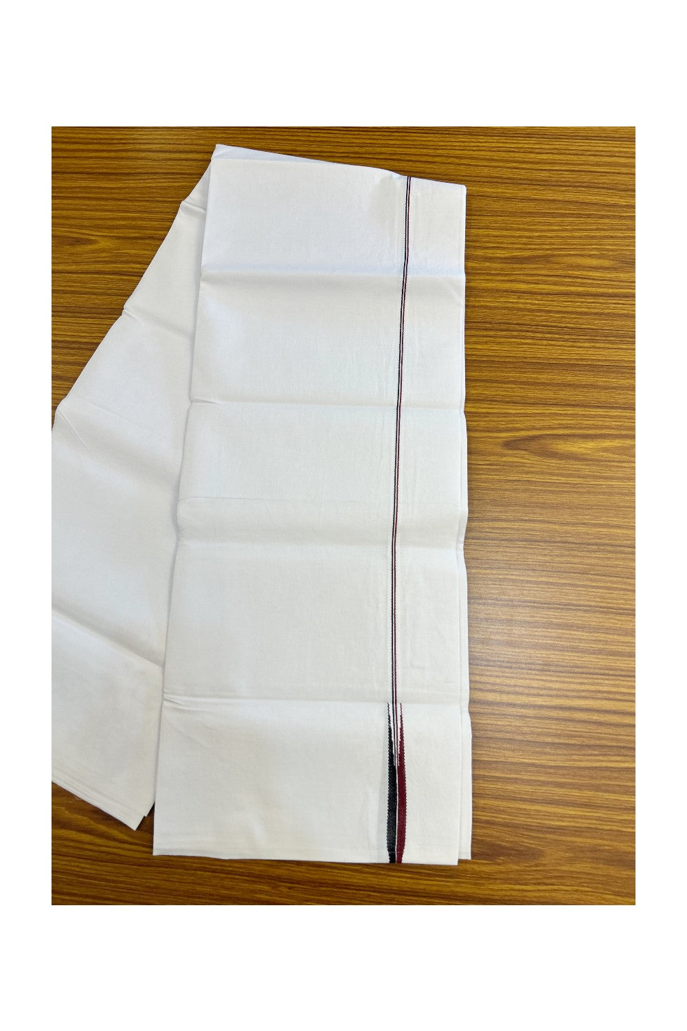 ADMK VESHTI 20% DISCOUNT ! KaithariKada Balaramapuram 100% COTTON SINGLE PURE WHITE  Mundu/Dhoti-100X100 - 0.25 inch Puliyilakkara Maroon & Black Chutty Kara (2 meter / 4 muzham) - 20KK5224 ASH