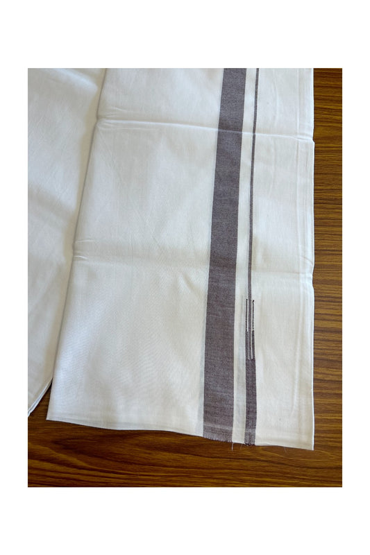 25% DISCOUNT!! KaithariKada Balaramapuram 100% Cotton PURE WHITE Single Mundu/Dhoti-100x100  Puliyilakkara Brown Shaded chutty (2 meter / 4 muzham) - 21KK5043ASH