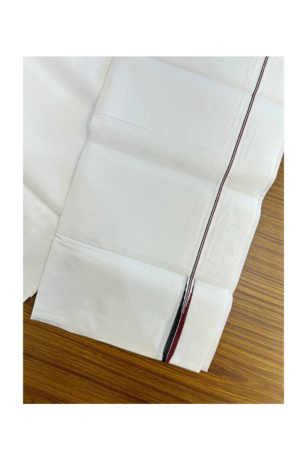 ADMK VESHTI 20% DISCOUNT ! KaithariKada Balaramapuram 100% COTTON SINGLE PURE WHITE  Mundu/Dhoti-100X100 - 0.25 inch Puliyilakkara Maroon & Black Chutty Kara (2 meter / 4 muzham) - 20KK5224 ASH