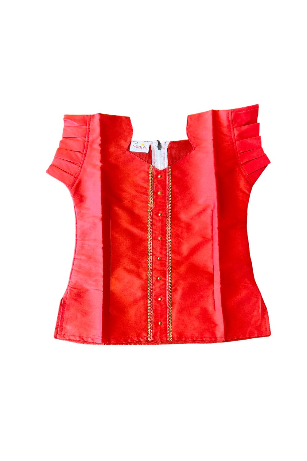 Midukki-Traditional South Indian Kids Pattu Pavada- Orange top offwhite check skirt - Age 5 - KK5MID0021