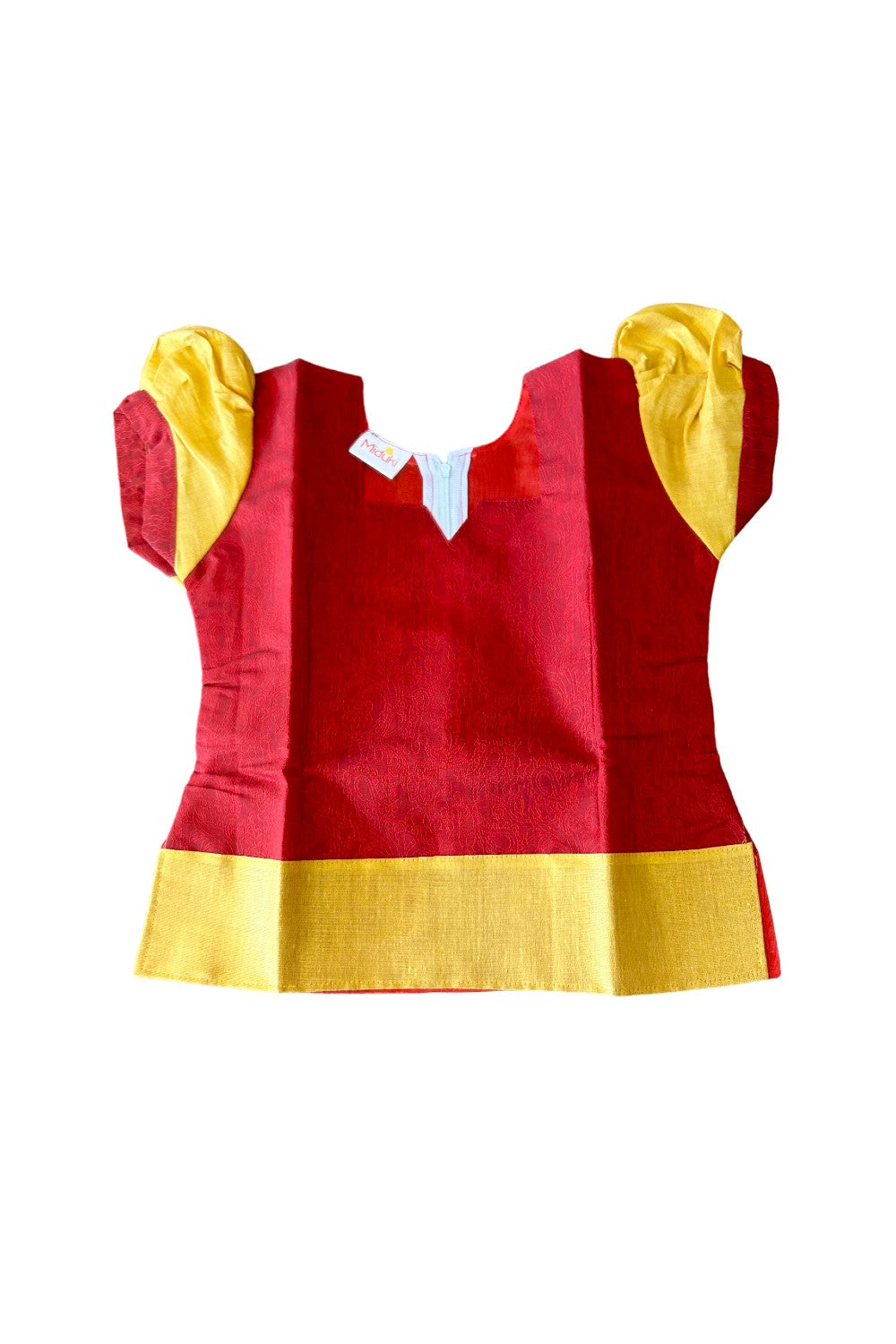 Midukki-Traditional South Indian Kids Pattu Pavada- Maroon top with emboss work offwhite skirt with kasavu- Age 4 - KK4MID0021