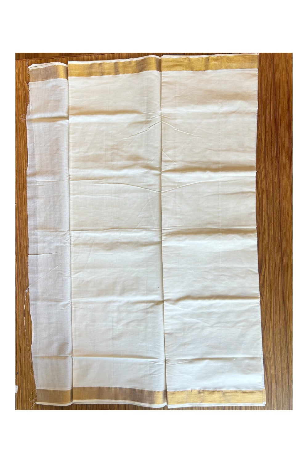 25% Discount! Kaitharikada Kerala Cotton Saree Off white - 12 inch Kasavu Zari with Brown Flower Pattern Putta Design- 21KK303VIN