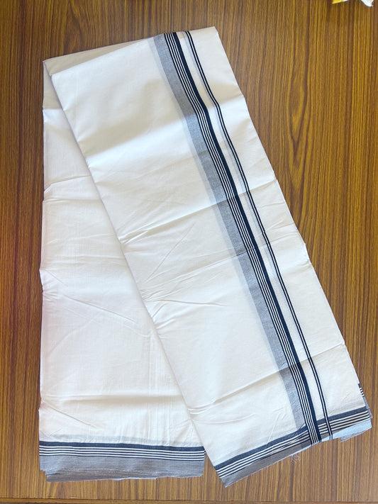 MERCERISED Cotton by KaithariKada ORIGINALS! 32% Discount!! 100% Mercerised Cotton ULTRA PURE WHITE THREAD Double Mundu / Dhoti - 100s thread - 2 inch Black Striped & Shaded kara - 3KK9999YAR