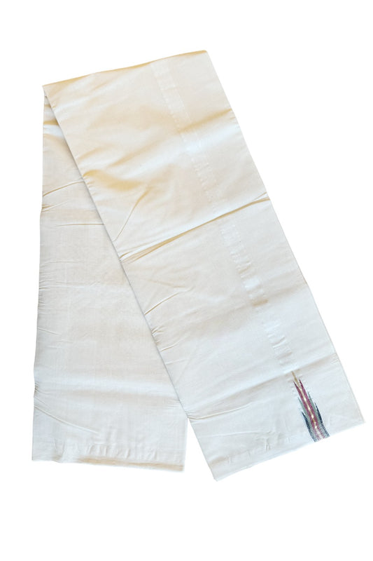 30% DISCOUNT!! KaithariKada HANDLOOM Millpaav Balaramapuram - 100% PURE Cotton OFF White (Unbleached) Double Mundu/Dothi - Multi colour temple chutty - 22KK203RAM