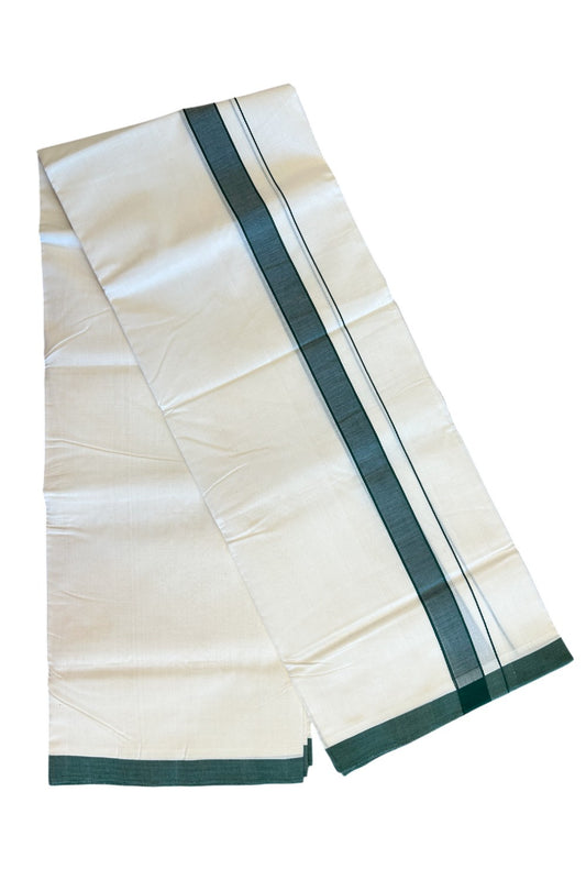 30% Discount KaithariKada HANDLOOM Unakkupaav Balaramapuram - 100% PURE Cotton Off White (Unbleached) - 100x100 Double Mundu/Dhoti - 2inch Green Kara-102