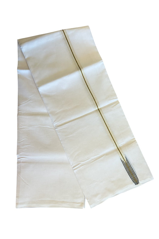 18%  Discount!! KaithariKada Balaramapuram 100% Cotton PURE WHITE Double Mundu/Dhoti-100x100 1.5 cm  Puliyilakkara Chutty 6 line Kasavu & Black - KK8DOT0194