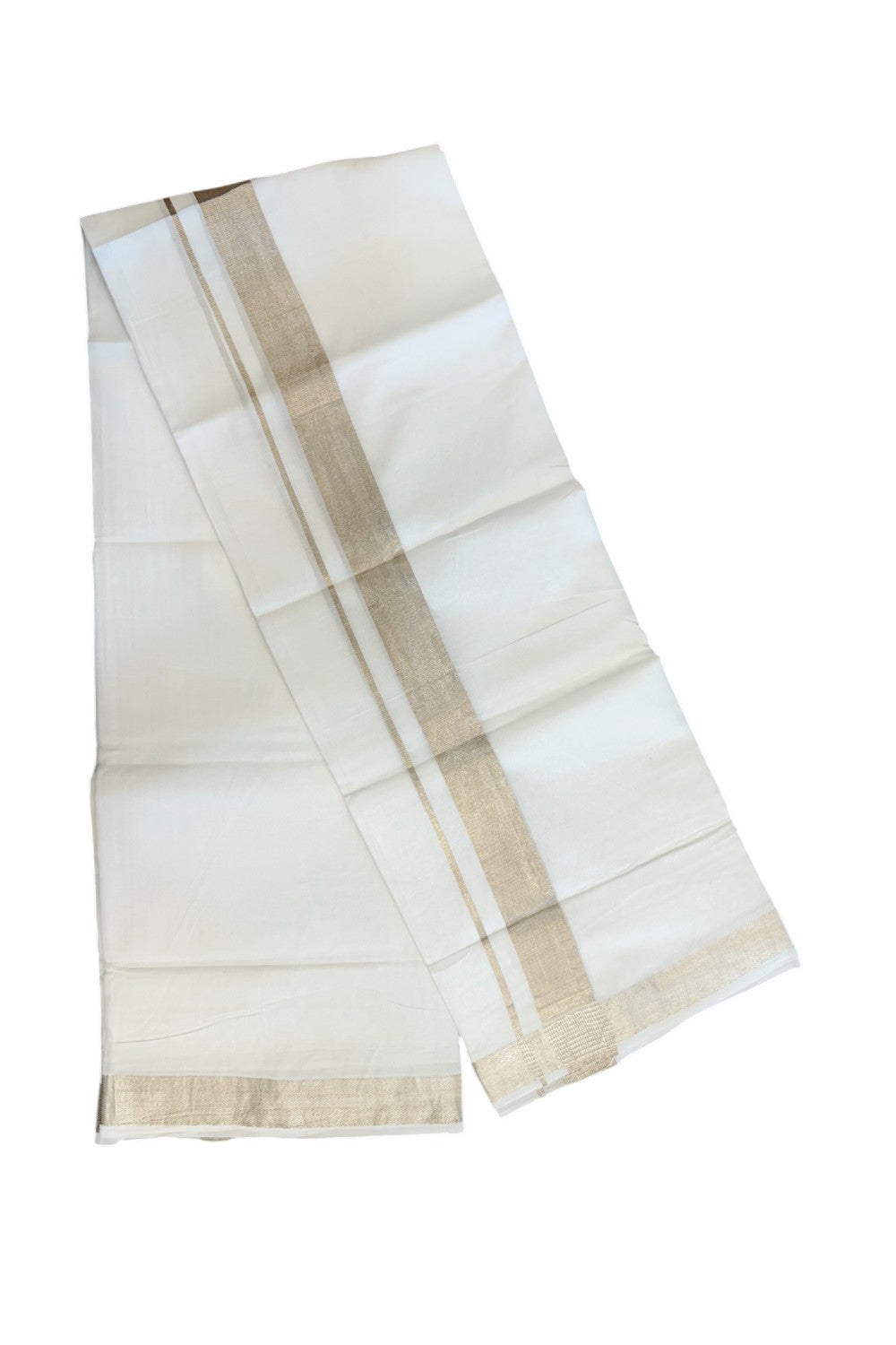 19% DISCOUNT! KaithariKada Balaramapuram 100% Cotton Double PURE white Mundu/Dhoti - 100x100 - 1.25 inch Silver Kasavu Kara - 24KK5139THI