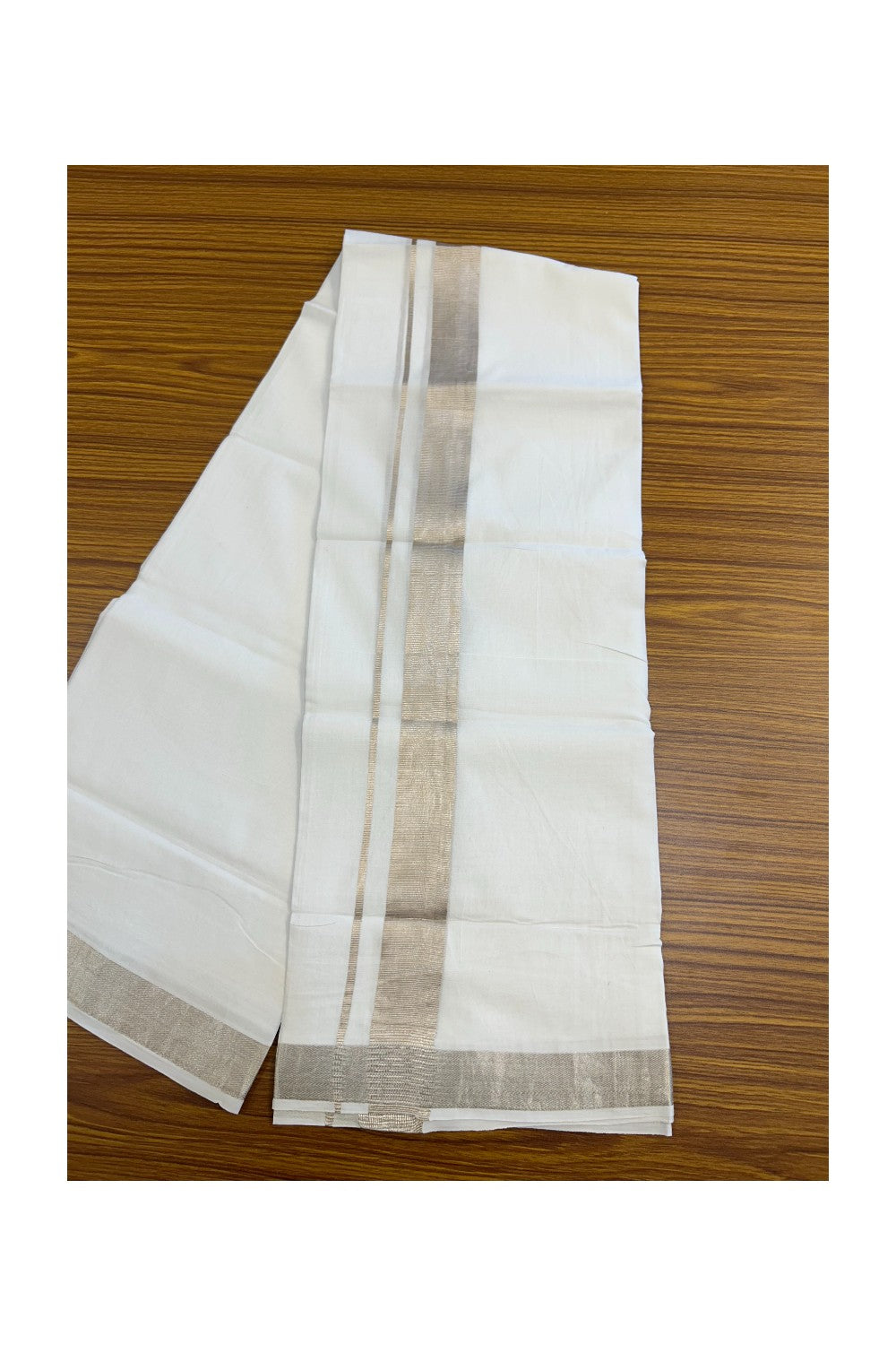 19% DISCOUNT! KaithariKada Balaramapuram 100% Cotton Double PURE white Mundu/Dhoti - 100x100 - 1.25 inch Silver Kasavu Kara - 24KK5139THI