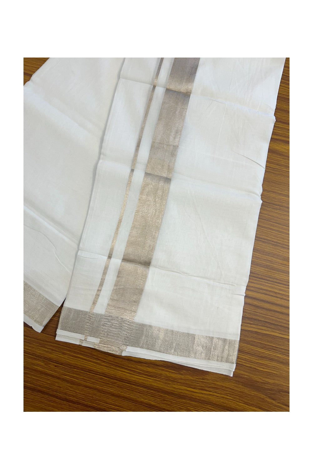 19% DISCOUNT! KaithariKada Balaramapuram 100% Cotton Double PURE white Mundu/Dhoti - 100x100 - 1.25 inch Silver Kasavu Kara - 24KK5139THI