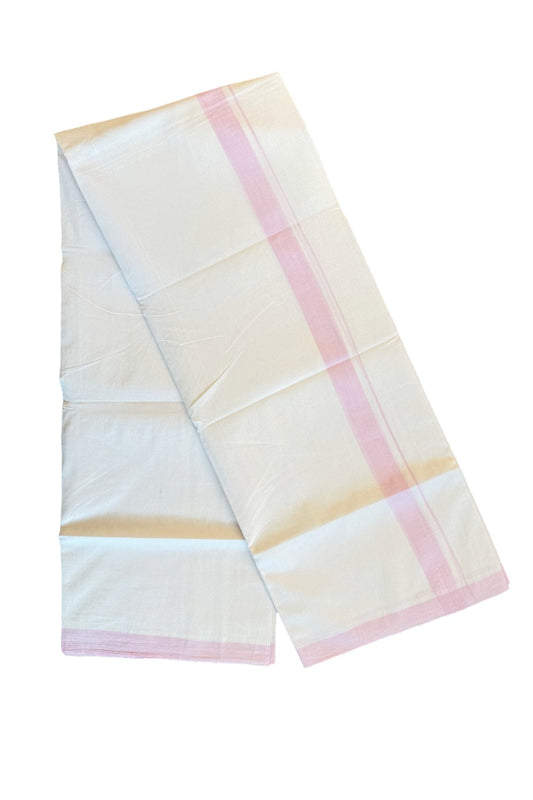 30% Discount! KaithariKada Balaramapuram Handloom 100% Millpaav Cotton Double Mundu/Dhoti Pure white - 100x100 Light pink Mulloth Border - 23KK404RAM