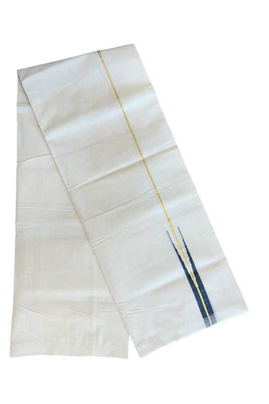 30% DISCOUNT!! KaithariKada HANDLOOM Millpaav Balaramapuram - 100% PURE Cotton OFF White - (Unbleached) Double Mundu/Dothi - 1 inch puliyilakkara Kasavu Black chutty - 23KK5011RAM