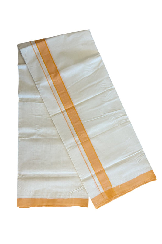 30% DISCOUNT! KaithariKada BALARAMAPURAM HANDLOOM Unakkupaav- 100% PURE Cotton 100x100 Double Mundu/Dhoti OFF WHITE (Unbleached) - Orange Stripes Kara