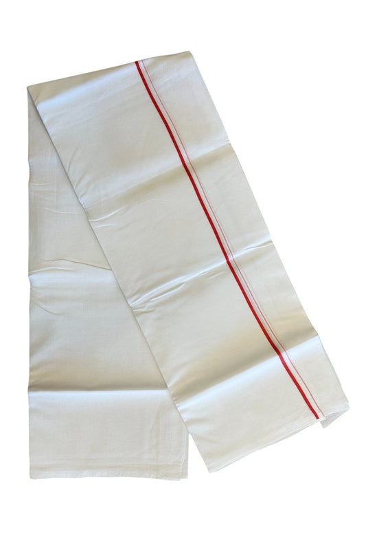 25% OFFER! KaithariKada 100% Cotton Balaramapuram HANDLOOM Single  PURE WHITE Mundu/Dhoti - 0.5 inch Magenta Kara (2 meter / 4 muzham)- 23KK5067KK