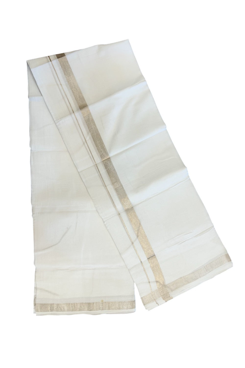 31% DISCOUNT! KaithariKada Balaramapuram 100% Cotton Double PURE white Mundu/Dhoti - 100x100 - 0.75 inch Silver Kasavu Kara - 23KK5139THI