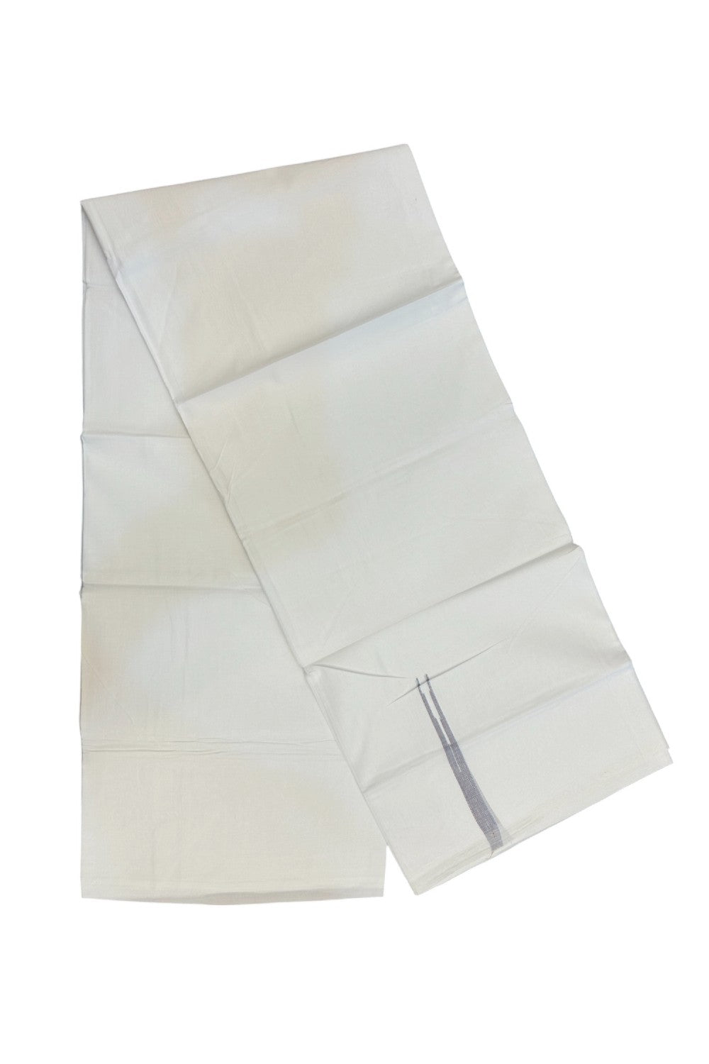 20% DISCOUNT!! NEW!! KaithariKada Balaramapuram 100% Cotton PURE WHITE Double Mundu/Dhoti - (100x80)s - 0.5 inch Sky Blue &Light Brown Shaded Puliyilakkara chutty - 23KK5210CKS