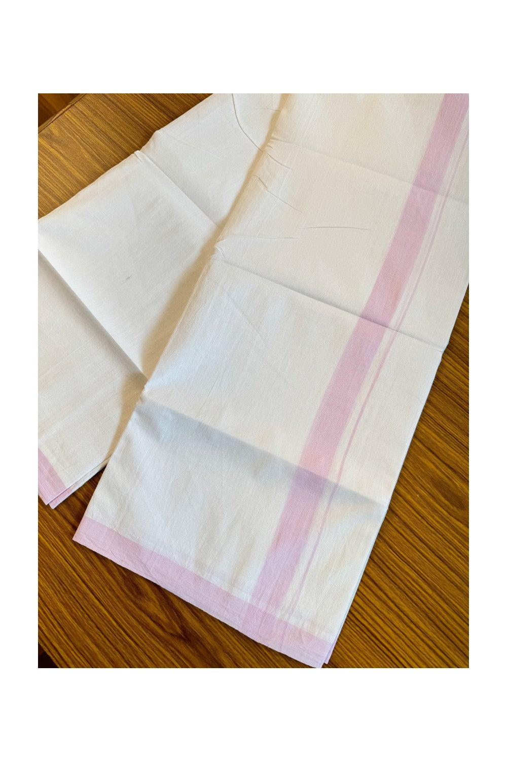 30% Discount! KaithariKada Balaramapuram Handloom 100% Millpaav Cotton Double Mundu/Dhoti Pure white - 100x100 Light pink Mulloth Border - 23KK404RAM