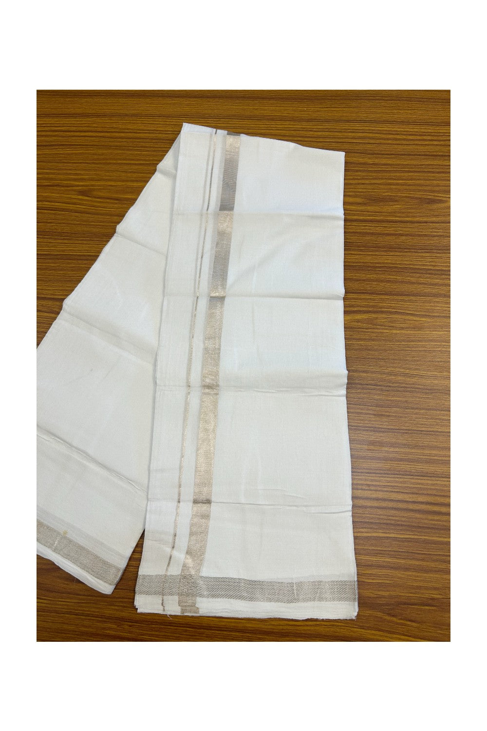 31% DISCOUNT! KaithariKada Balaramapuram 100% Cotton Double PURE white Mundu/Dhoti - 100x100 - 0.75 inch Silver Kasavu Kara - 23KK5139THI
