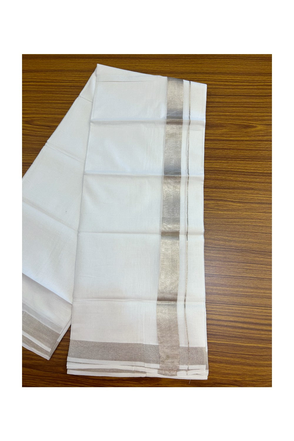 23% DISCOUNT! KaithariKada Balaramapuram 100% Cotton DOUBLE PURE WHITE Mundu/Dhoti - 100x80 - 1.25 inch Silver Kasavu Kara - 23KK5171GAN