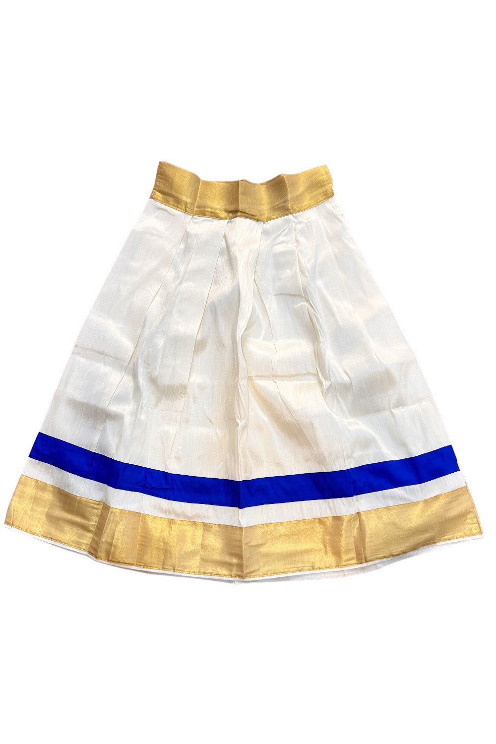 Midukki-Traditional South Indian Kids Pattu Pavada- Blue top offwhite skirt with kasavu- Age 8 - KK8MID0023