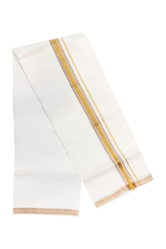 30% OFFER! KaithariKada 100% Cotton Balaramapuram HANDLOOM Single PURE WHITE Mundu/Dhoti - 1.75 inch (2 meter / 4 muzham) Light Brown Kasavu Kara Stripes Design - 24KAI.