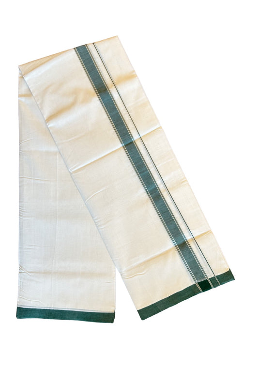 25% DISCOUNT!! KaithariKada HANDLOOM UNAKKUPAAV Balaramapuram - 100% PURE Cotton OFF White (Unbleached) Double Mundu/Dothi - 2 Inch Green & silver Kara - 24KK456KK