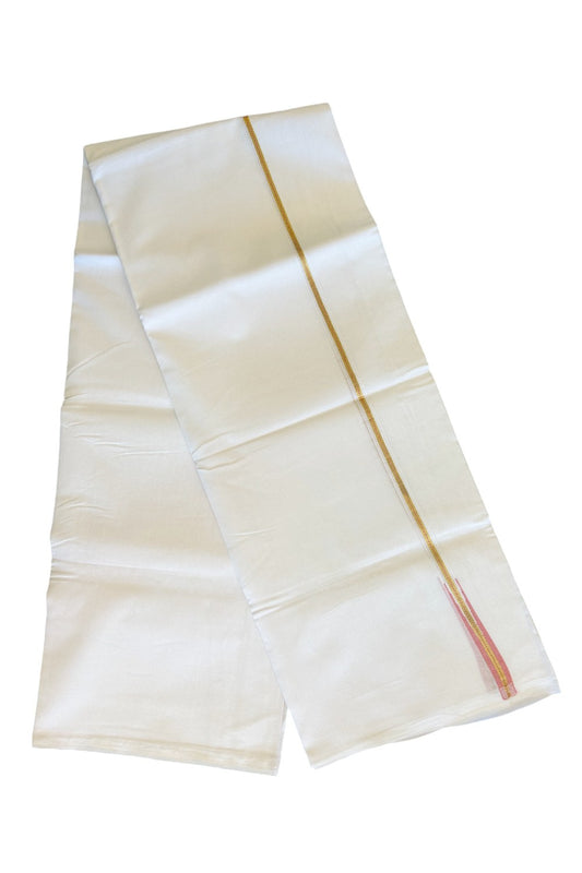 20% DISCOUNT!! KaithariKada Balaramapuram 100% Cotton PURE WHITE Double Mundu/Dhoti-100x100 0.5 inch Puliyilakkara MUTHUKKURI kasavu & Peach pink chutty - 24KK481ASH