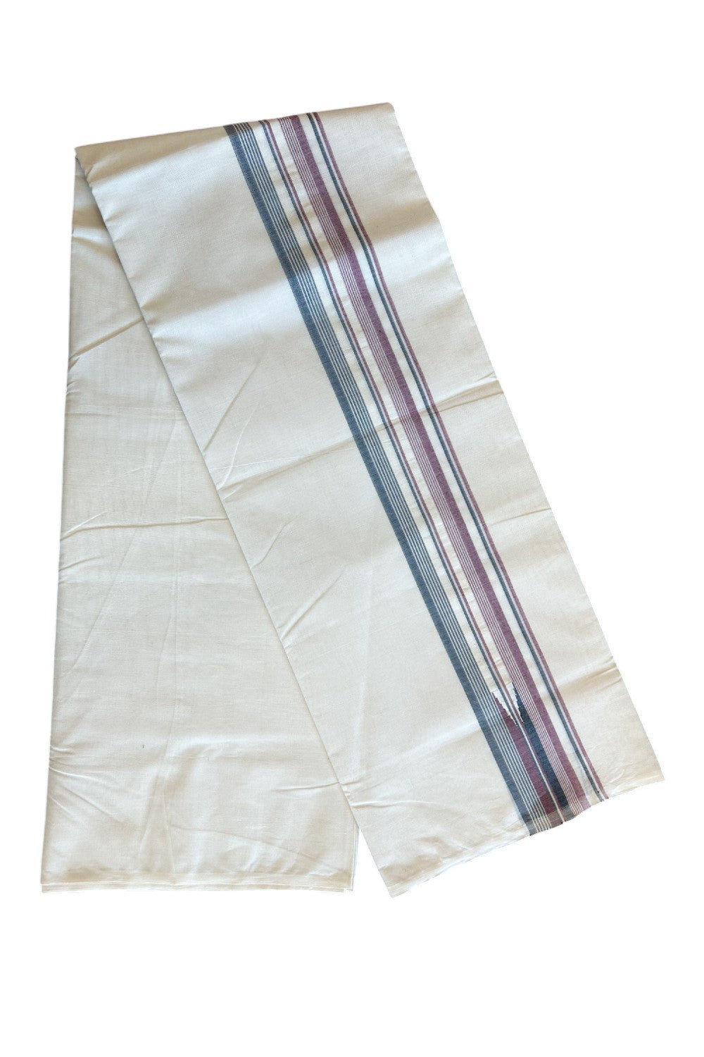 ADMK VESHTI SHORT DHOTI SPECIAL! Kaitharikada.com - 19% Discount! Balaramapuram Double Off white - (Unbleached) Mundu/Dhoti - 100X100 - 2 inch Kara & 46 inches Height Puliyilakkara Maroon & Black Striped Chutty Kara - Big Size Dhoti - 8KK5079ASH