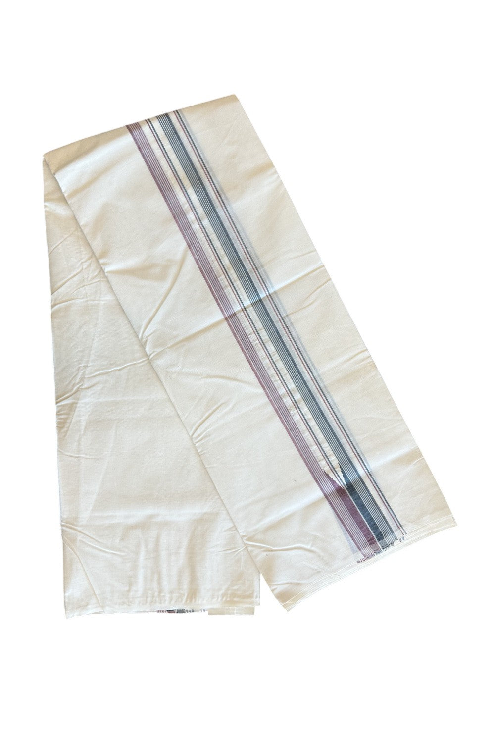 ADMK VESHTI 18% Discount !! KaithariKada Balaramapuram Double Off white - (Unbleached) Mundu/Dhoti - 100X100 - 2.25 inch Puliyilakkara Maroon & Black Striped Chutty Kara - Big Size Dhoti - 24KK5045ASH
